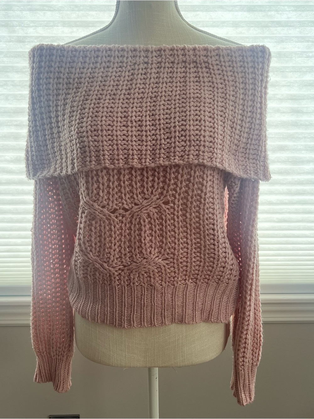 Zara Dusty Pink Off-the-Shoulder Cable-Knit Sweater